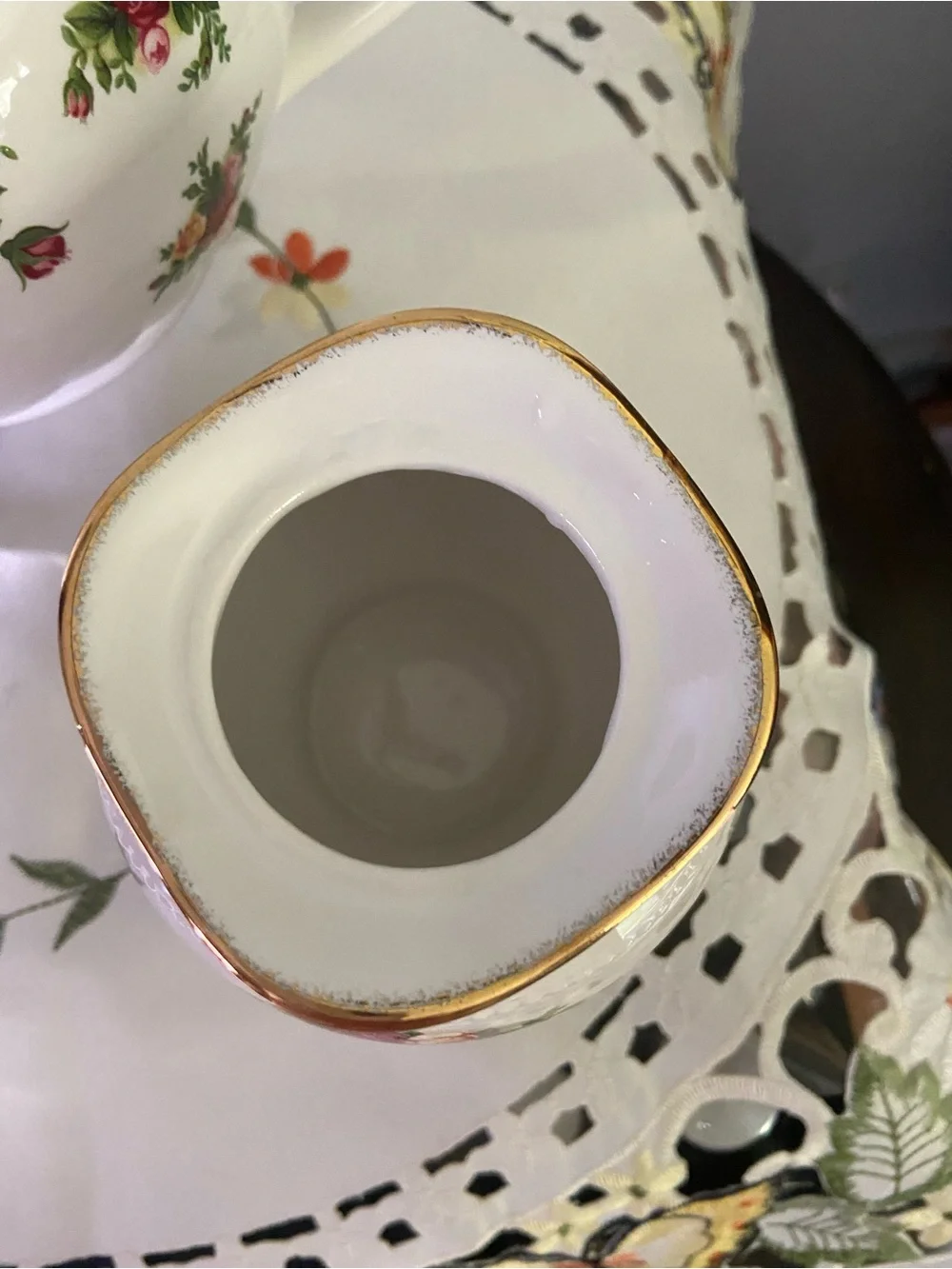 Royal Albert Cream Porcelain Tea Set with Pink and Red Rose Motif